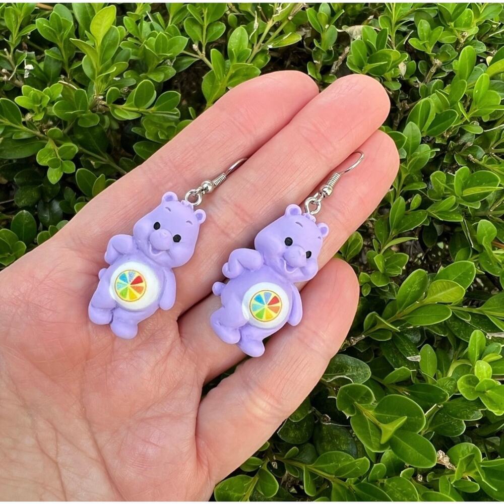 Care Bears Inspired earrings bear rainbow Purple care bear Cute Violet earrings